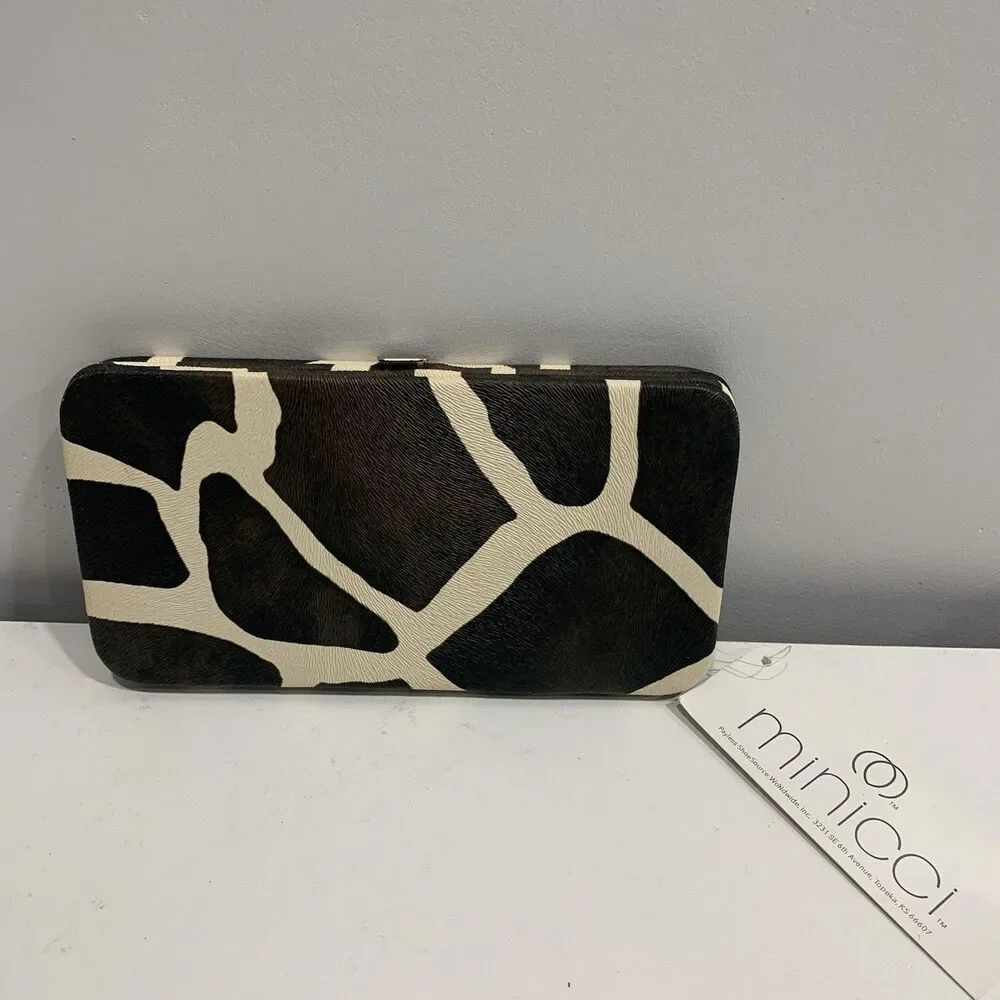 Minicci Hard Case Clutch Wallet Checkbook Credit Card Giraffe Print Brand New